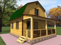 Дом из бруса 6х8 | Одноэтажные с мансардой садовые домики из бруса с террасой 6х8