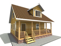 Дом из бруса 8х8 | Одноэтажные с мансардой деревянные дома и коттеджи с террасой